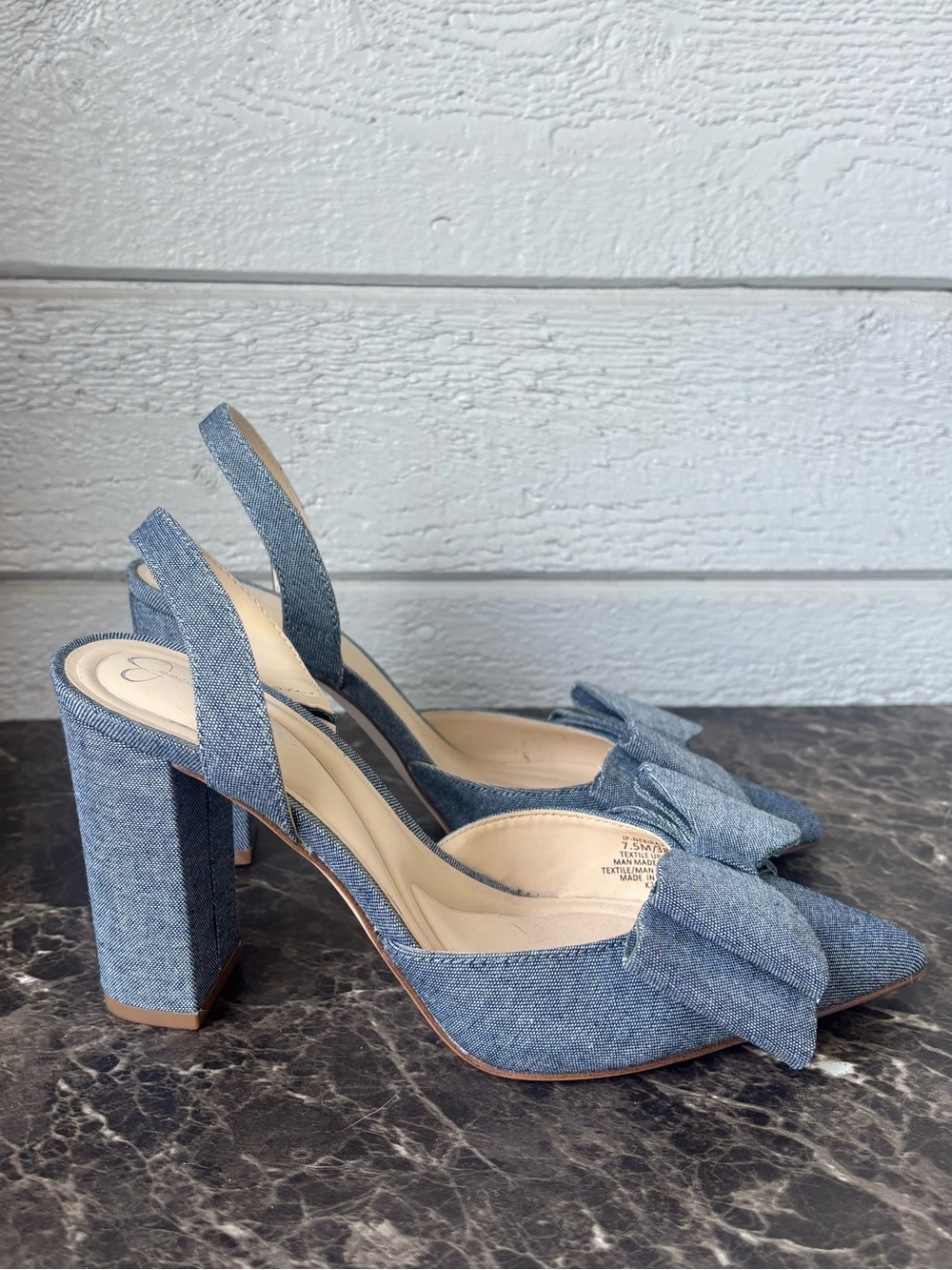 Jessica Simpson Light Blue Denim Bow Slingback Block Heels